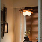 Pendant Light | Layered Wooden Petals & Glass Globe | Adjustable Cord