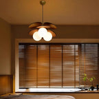 Pendant Light | Layered Wooden Petals & Glass Globe | Adjustable Cord