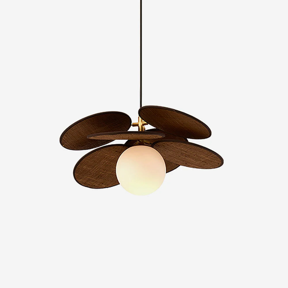 Pendant Light | Layered Wooden Petals & Glass Globe