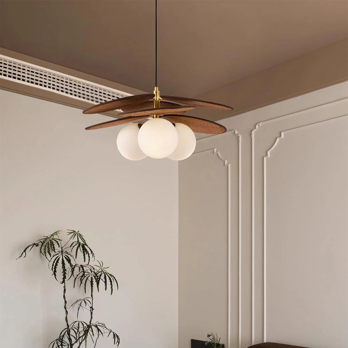 Pendant Light | Layered Wooden Petals & Glass Globe