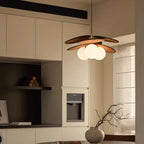Pendant Light | Layered Wooden Petals & Glass Globe