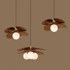 Pendant Light | Layered Wooden Petals & Glass Globe