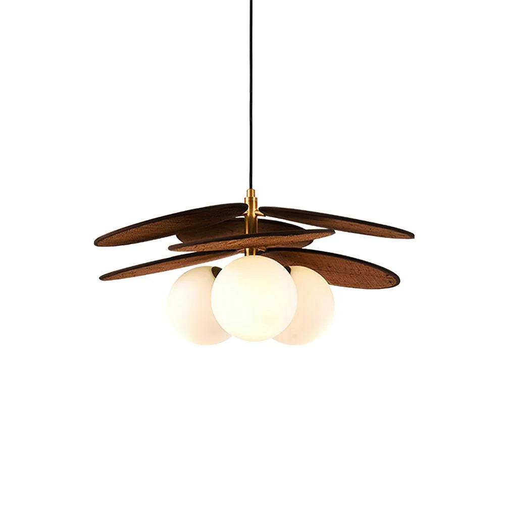 Pendant Light | Layered Wooden Petals & Glass Globe