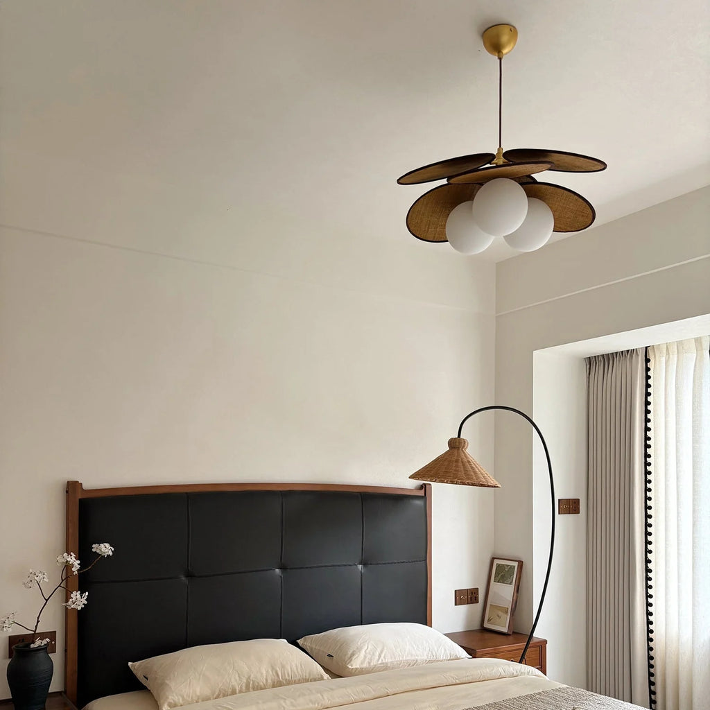 Pendant Light | Layered Wooden Petals & Glass Globe