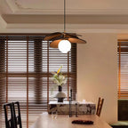 Pendant Light | Layered Wooden Petals & Glass Globe