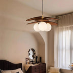 Pendant Light | Layered Wooden Petals & Glass Globe