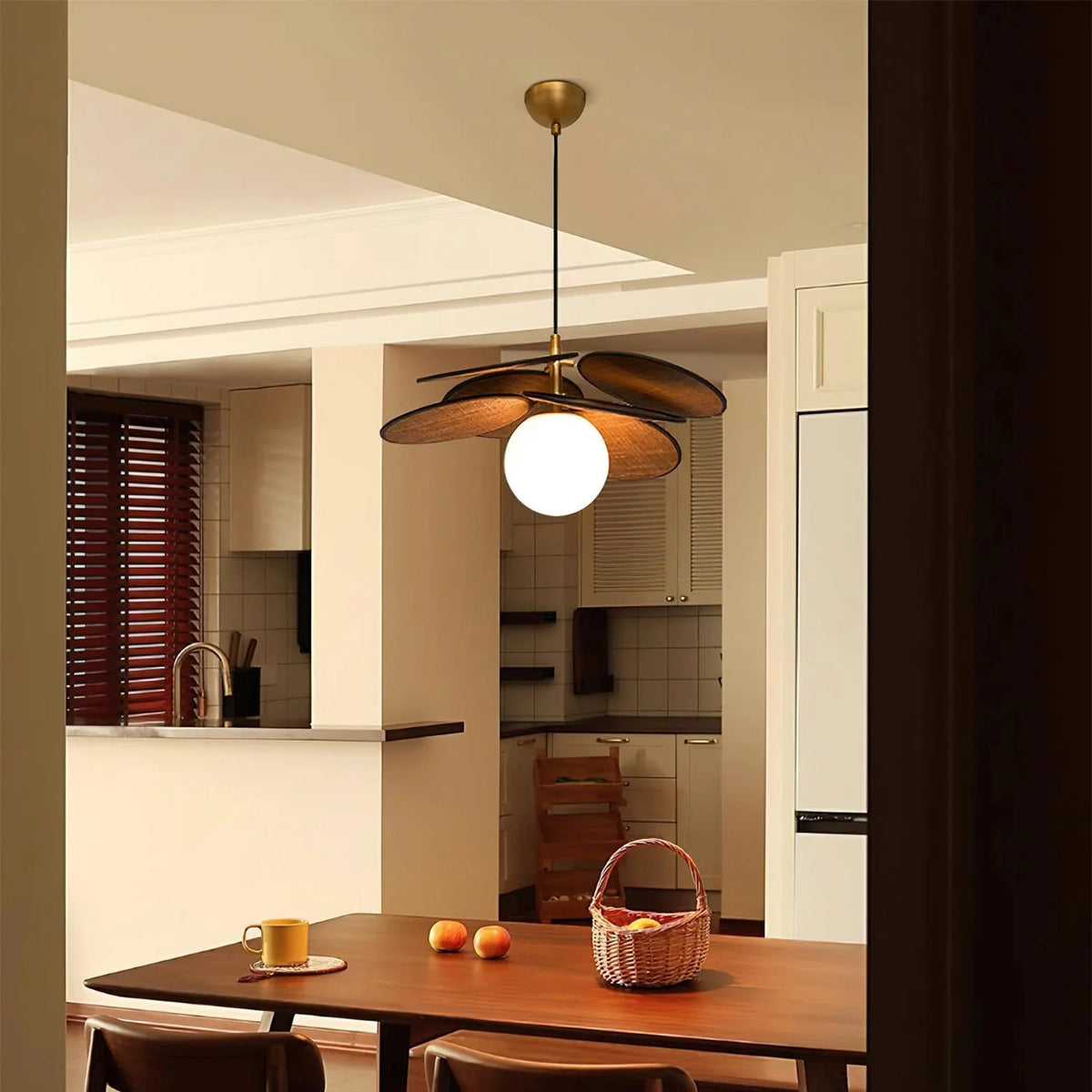 Pendant Light | Layered Wooden Petals & Glass Globe