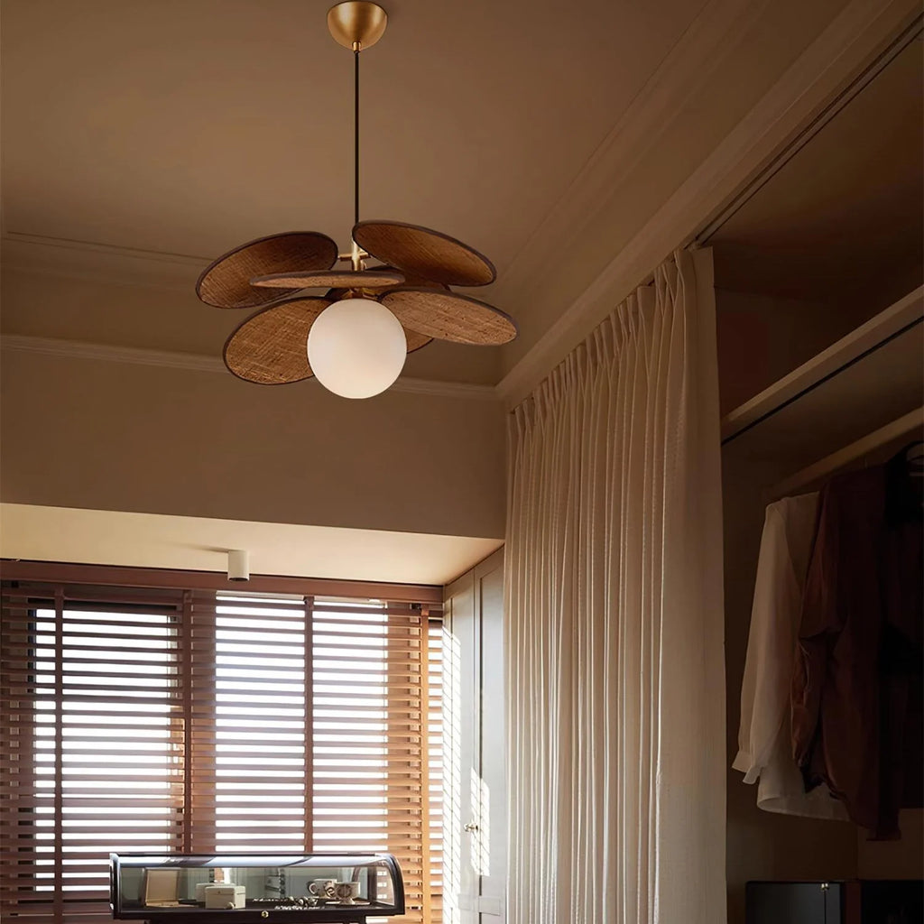 Pendant Light | Layered Wooden Petals & Glass Globe