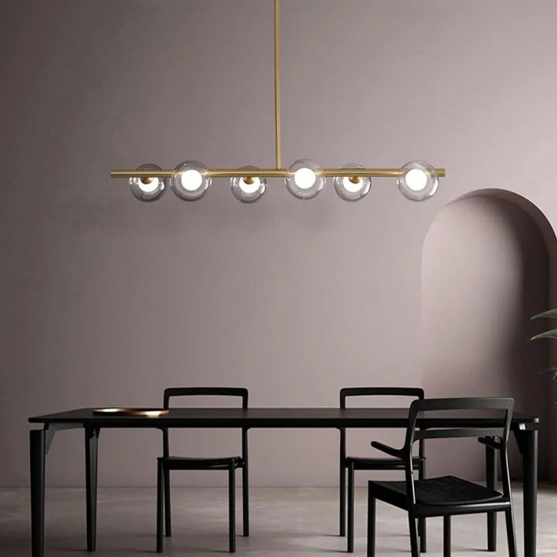 Pendant Light | Linear Bubble Glass & Metal | 5/6-Light