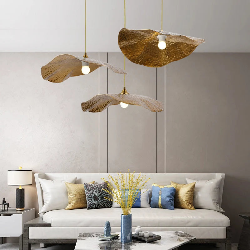Pendant Light | Lotus Leaf Metal Shade & Vintage Gold | E27 LED Bulb Included