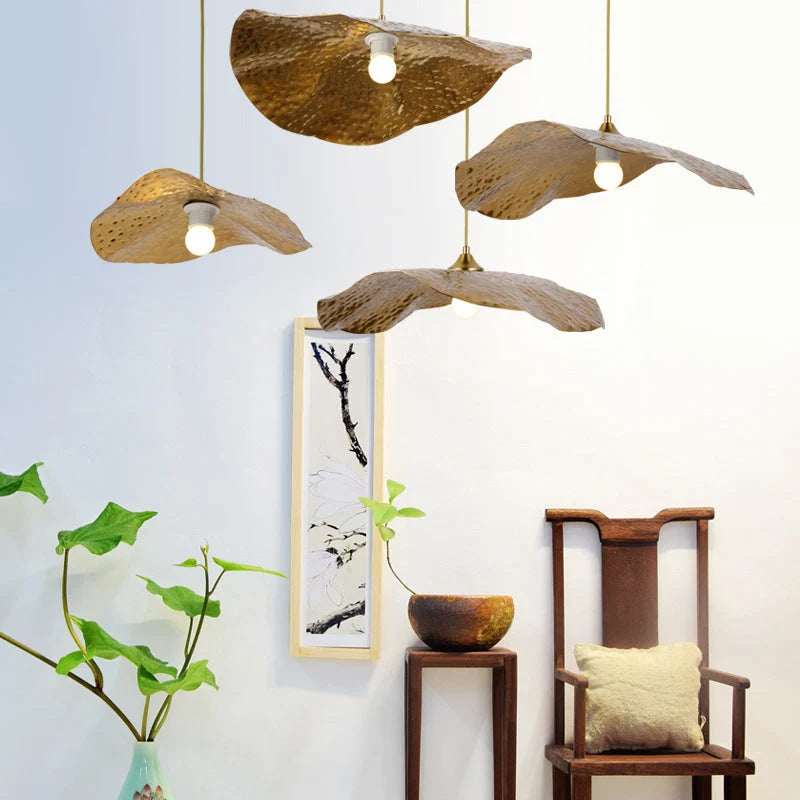 Pendant Light | Lotus Leaf Metal Shade & Vintage Gold | E27 LED Bulb Included