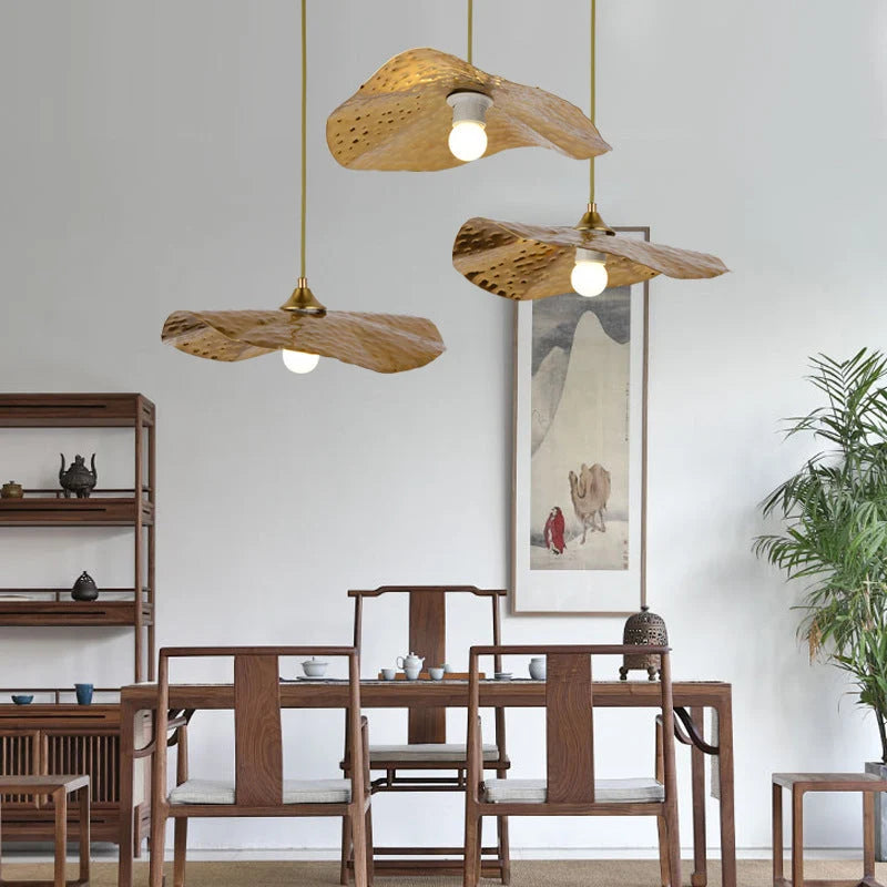 Pendant Light | Lotus Leaf Metal Shade & Vintage Gold | E27 LED Bulb Included