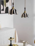 Pendant Light | Marble-Stripe Fabric & Metal | Adjustable Cable