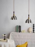 Pendant Light | Marble-Stripe Fabric & Metal | Adjustable Cable