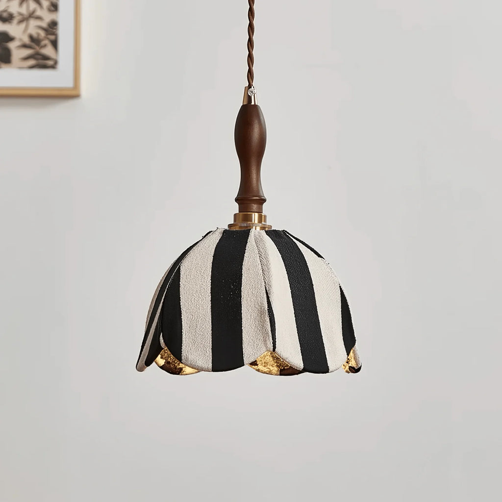 Pendant Light | Marble-Stripe Fabric & Metal | Adjustable Cable