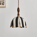 Pendant Light | Marble-Stripe Fabric & Metal | Adjustable Cable