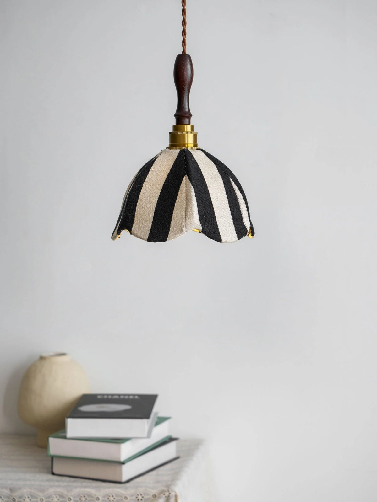 Pendant Light | Marble-Stripe Fabric & Metal | Adjustable Cable