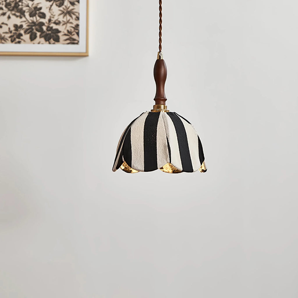 Pendant Light | Marble-Stripe Fabric & Metal | Adjustable Cable