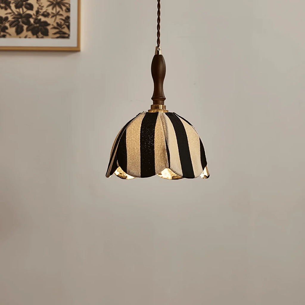 Pendant Light | Marble-Stripe Fabric & Metal | Adjustable Cable