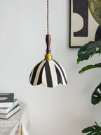 Pendant Light | Marble-Stripe Fabric & Metal | Adjustable Cable