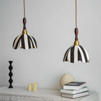 Pendant Light | Marble-Stripe Fabric & Metal | Adjustable Cable