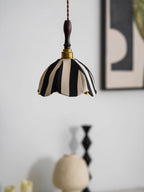 Pendant Light | Marble-Stripe Fabric & Metal | Adjustable Cable