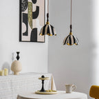 Pendant Light | Marble-Stripe Fabric & Metal | Adjustable Cable