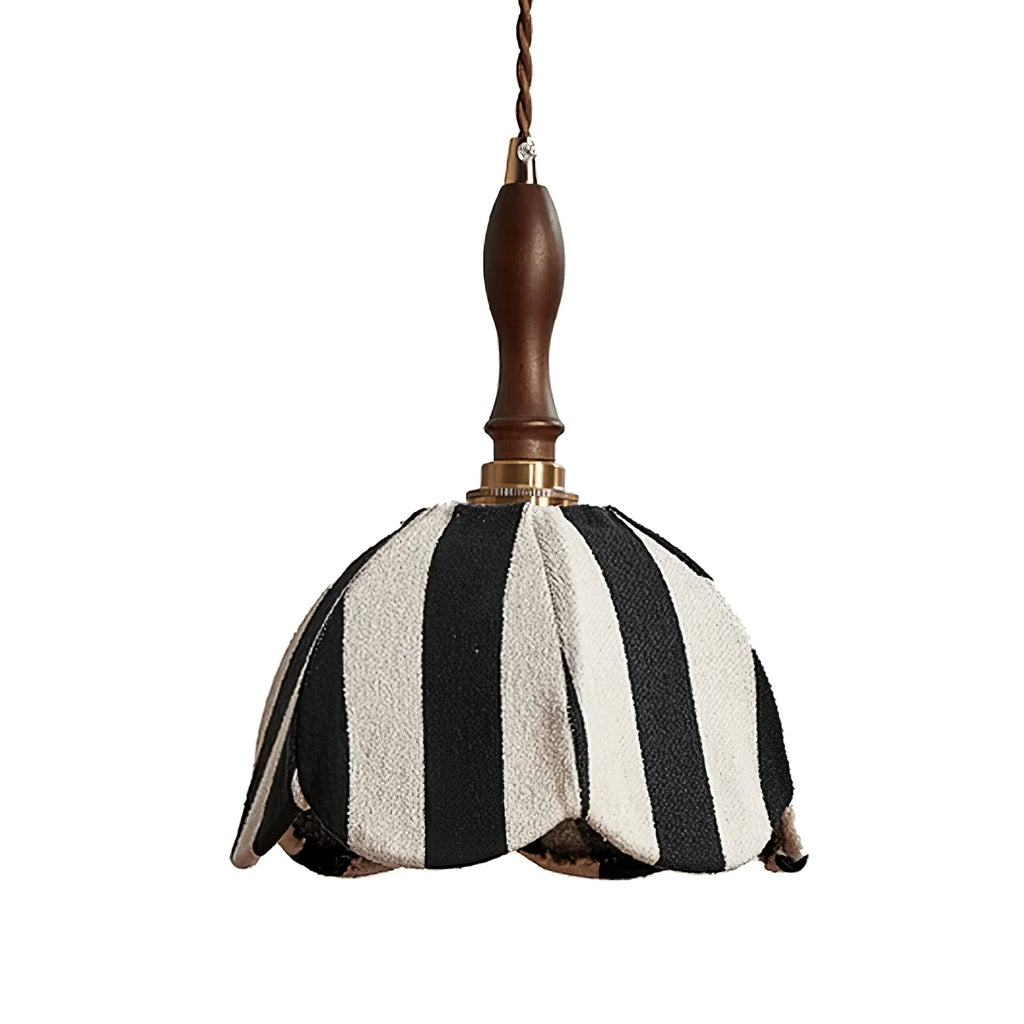 Pendant Light | Marble-Stripe Fabric & Metal | Adjustable Cable
