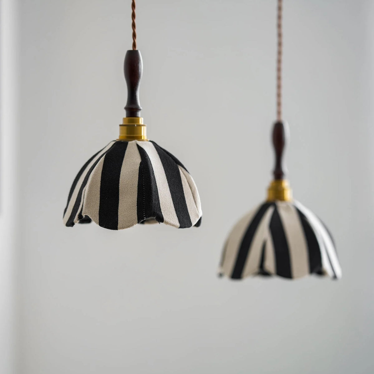 Pendant Light | Marble-Stripe Fabric & Metal | Adjustable Cable