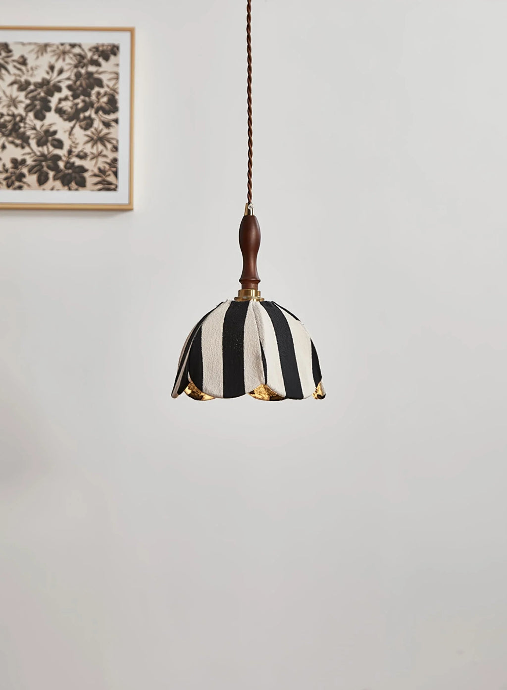 Pendant Light | Marble-Stripe Fabric & Metal | Adjustable Cable