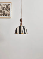 Pendant Light | Marble-Stripe Fabric & Metal | Adjustable Cable