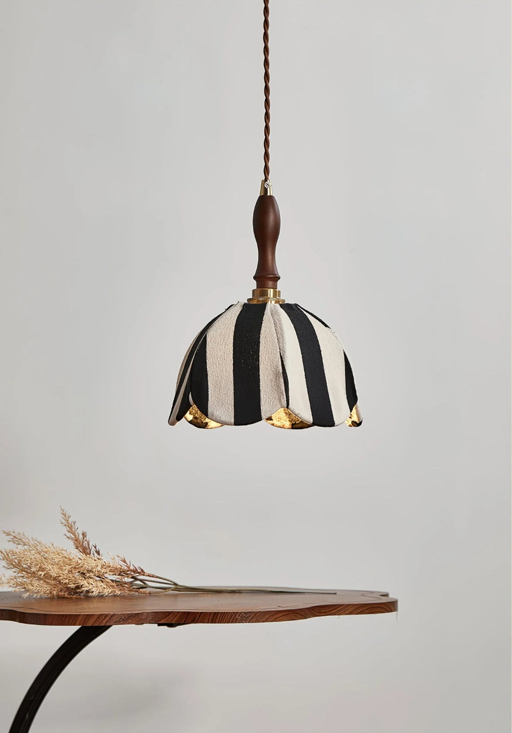 Pendant Light | Marble-Stripe Fabric & Metal | Adjustable Cable
