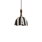 Pendant Light | Marble-Stripe Fabric & Metal | Adjustable Cable