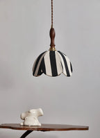 Pendant Light | Marble-Stripe Fabric & Metal | Adjustable Cable