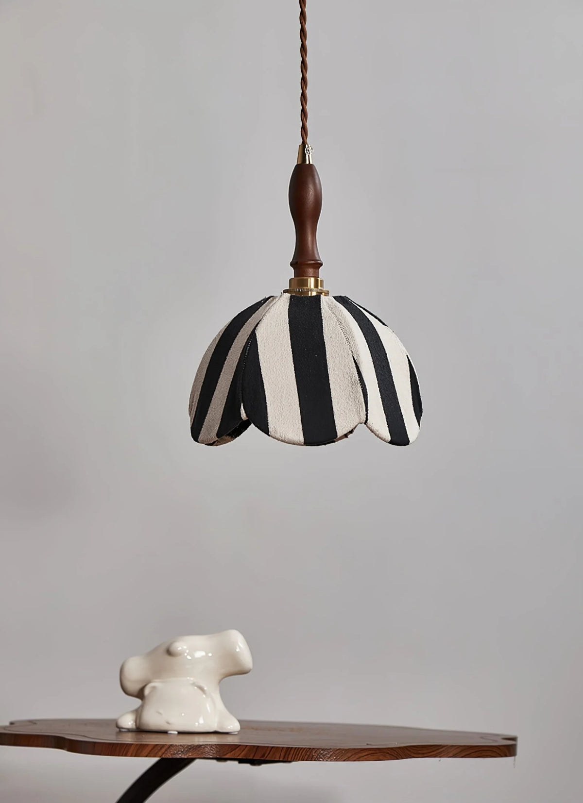 Pendant Light | Marble-Stripe Fabric & Metal | Adjustable Cable