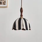Pendant Light | Marble-Stripe Fabric & Metal | Adjustable Cable