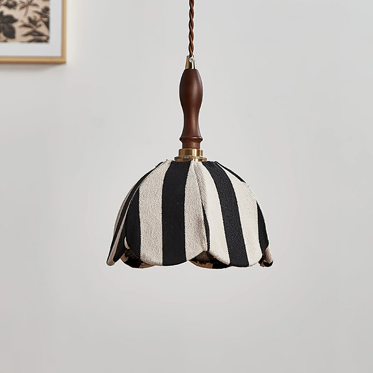 Pendant Light | Marble-Stripe Fabric & Metal | Adjustable Cable