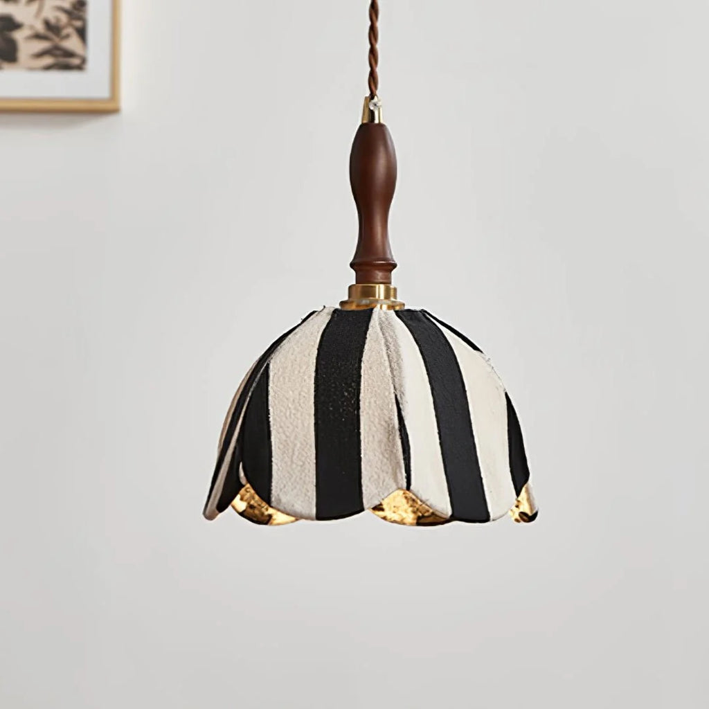 Pendant Light | Marble-Stripe Fabric & Metal | Adjustable Cable