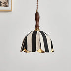Pendant Light | Marble-Stripe Fabric & Metal | Adjustable Cable