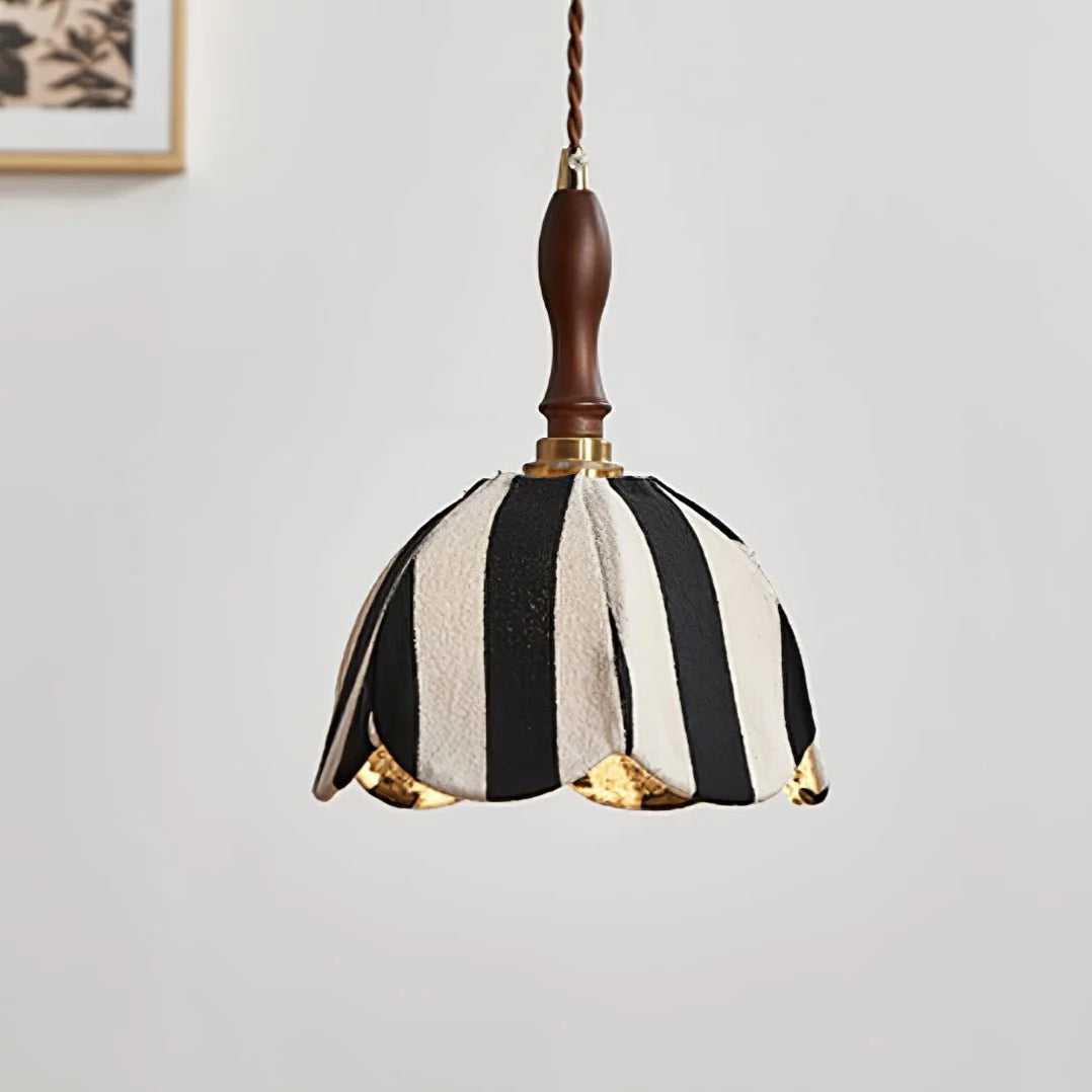 Pendant Light | Marble-Stripe Fabric & Metal | Adjustable Cable