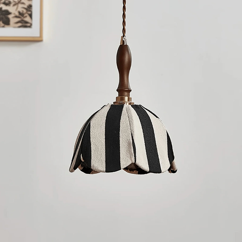 Pendant Light | Marble-Stripe Fabric & Metal | Adjustable Cable