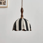 Pendant Light | Marble-Stripe Fabric & Metal | Adjustable Cable