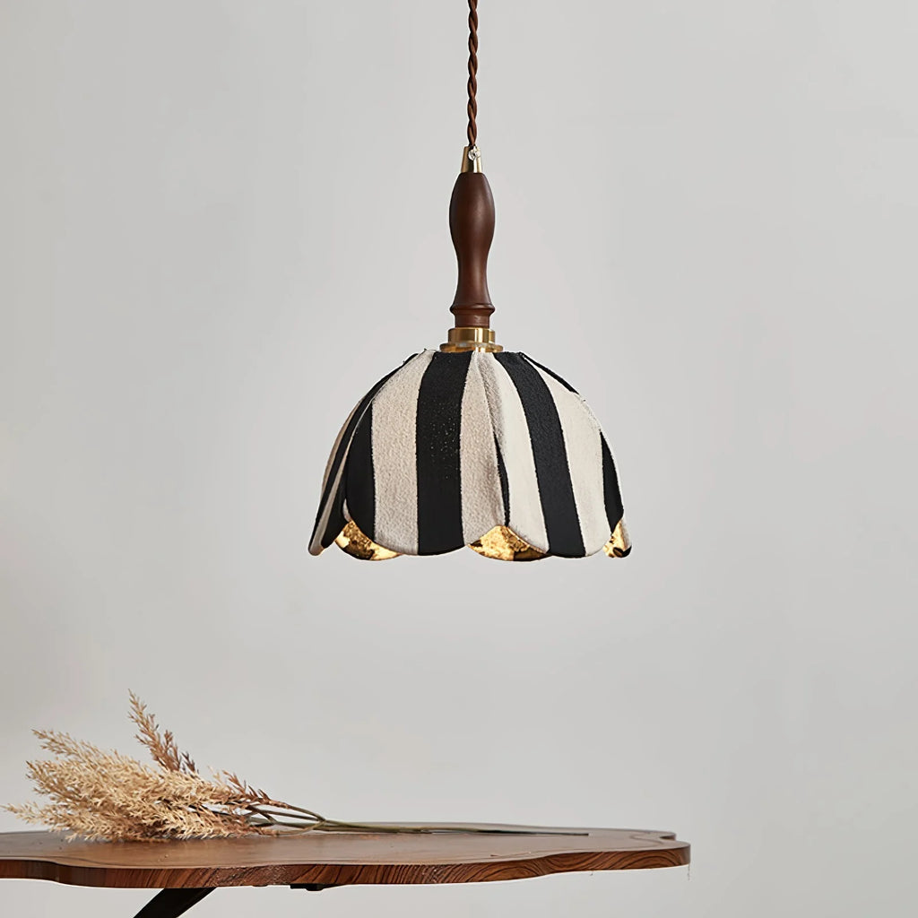 Pendant Light | Marble-Stripe Fabric & Metal | Adjustable Cable