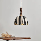 Pendant Light | Marble-Stripe Fabric & Metal | Adjustable Cable