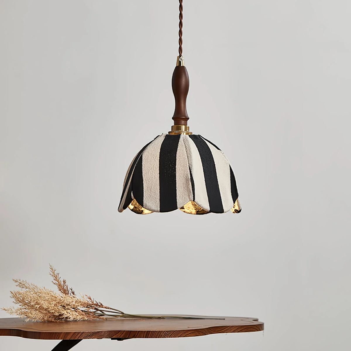 Pendant Light | Marble-Stripe Fabric & Metal | Adjustable Cable
