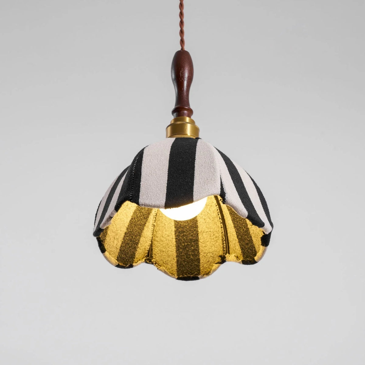 Pendant Light | Marble-Stripe Fabric & Metal | Adjustable Cable