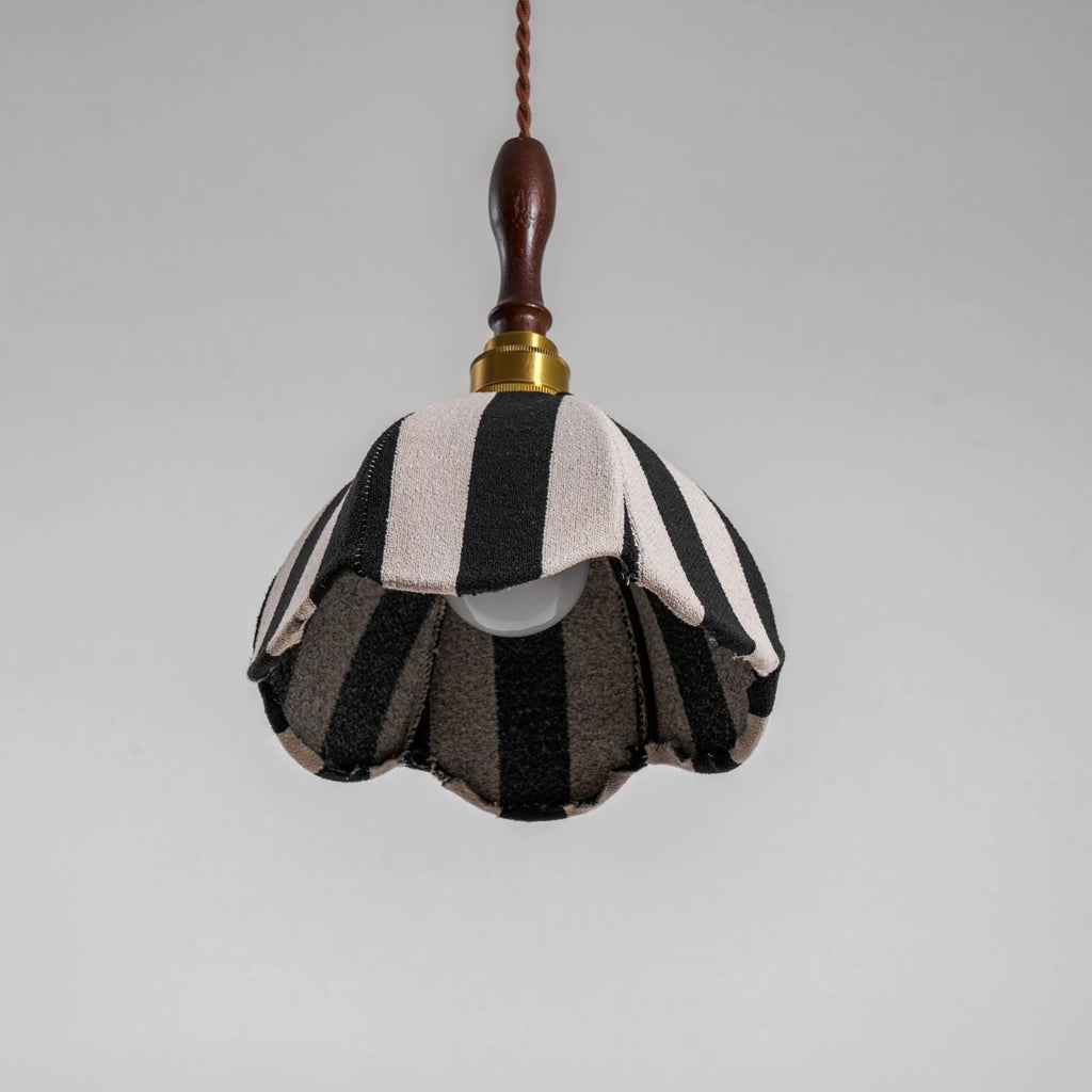 Pendant Light | Marble-Stripe Fabric & Metal | Adjustable Cable