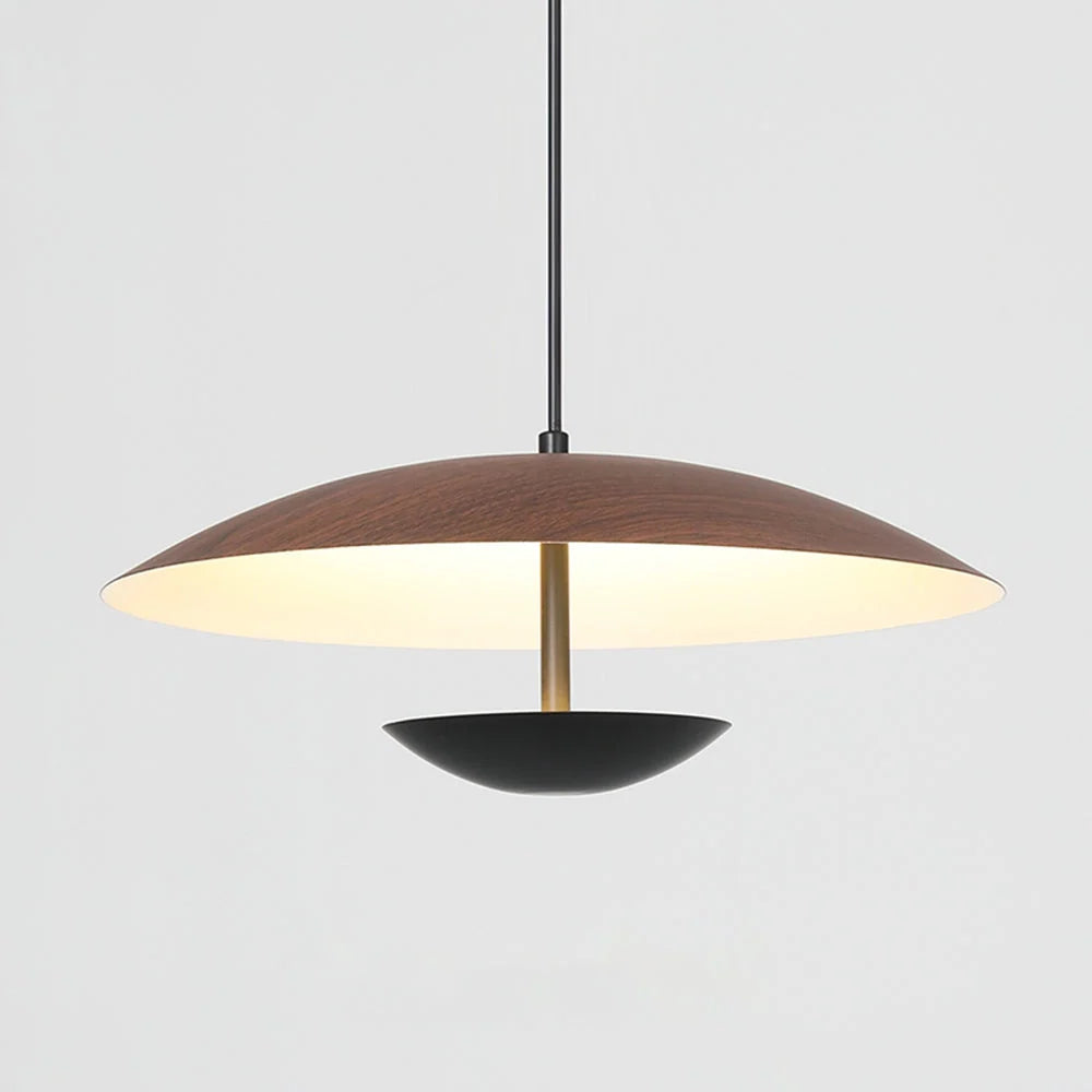 Pendant Light | Metal Cone Shade & Wood-Brown Finish | Bulb Included