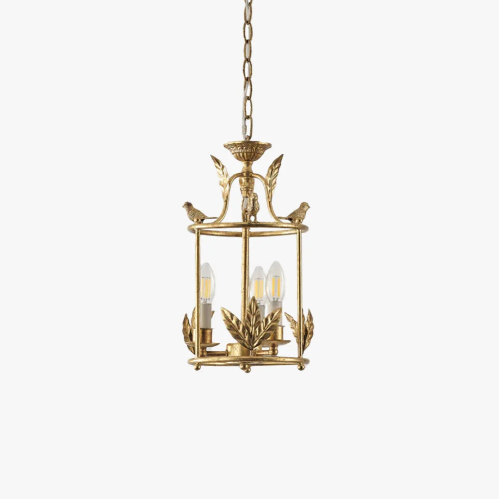 Pendant Light | Metal Lantern Bird & Leaf Detailing | 3-Head D20 x H40 cm