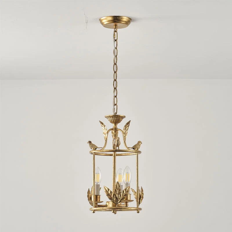 Pendant Light | Metal Lantern Bird & Leaf Detailing | 3-Head D20 x H40 cm